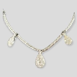 Vintage NOLAN MILLER Raindrop Pave' Rhinestone Silver Plated Necklace EUC